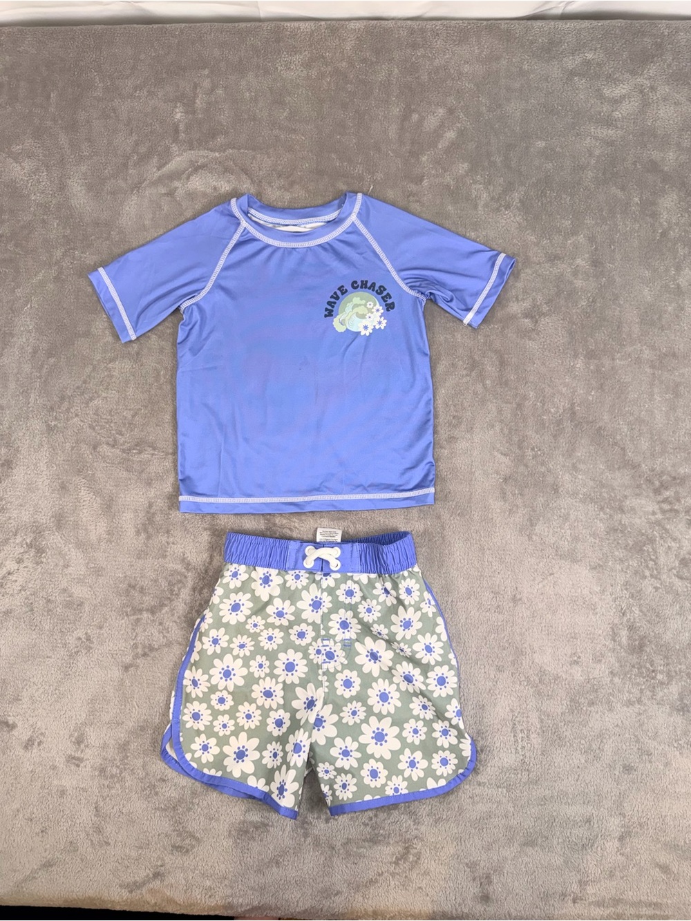 wonder nation Blue Rash Guard Set with Green and White Floral Shorts